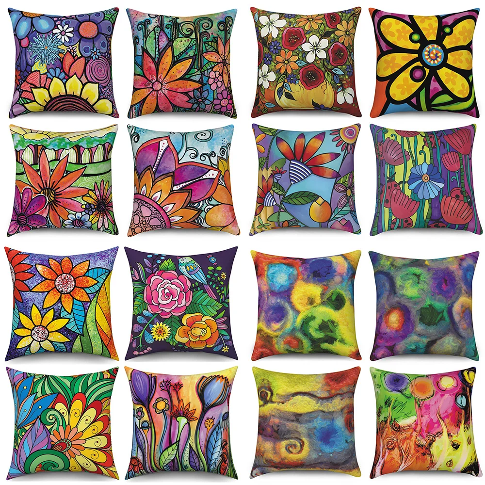 

Customizable Watercolor Flower Pillowcase Cartoon Plant Sofa Bed Cushion Cover Home Children's Room