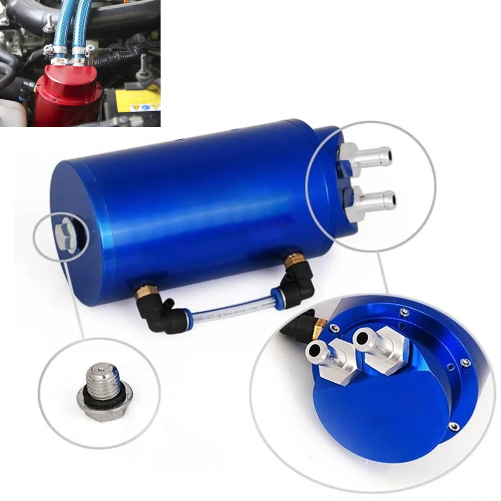 

Universal Car Aluminum 2-port Oil Trap Reservoir Fuel Catch Tank Oil Catch Can Kit Fuel Tanks Racing Accessories