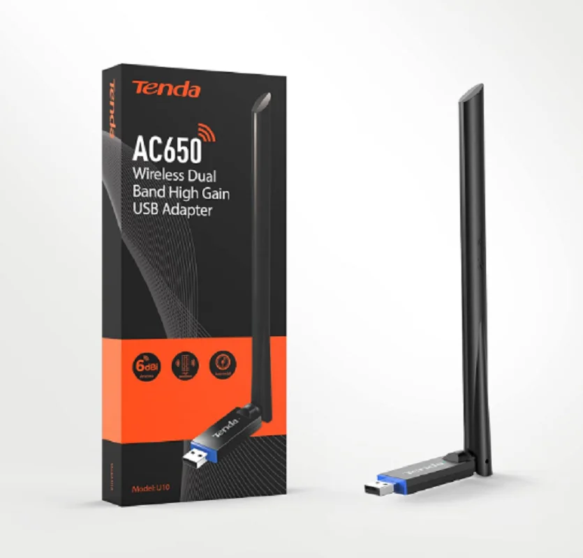 Мощный Wi-Fi адаптер Tenda U10 Мини AC650Mbps антенна с высоким коэффициентом усиления 6dBi