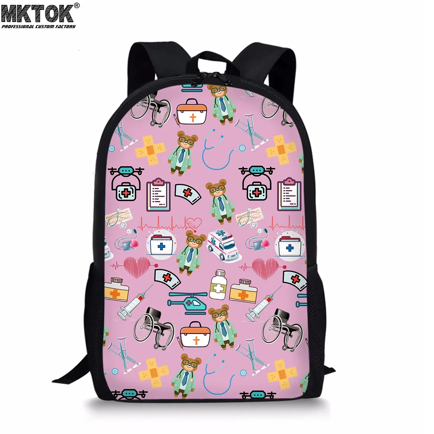 Cartoon Bear Doctor Print School Bags Kawaii Zipper Mochila Infantil Padded Back Children's Backpack Birthday Gift Free Shipping