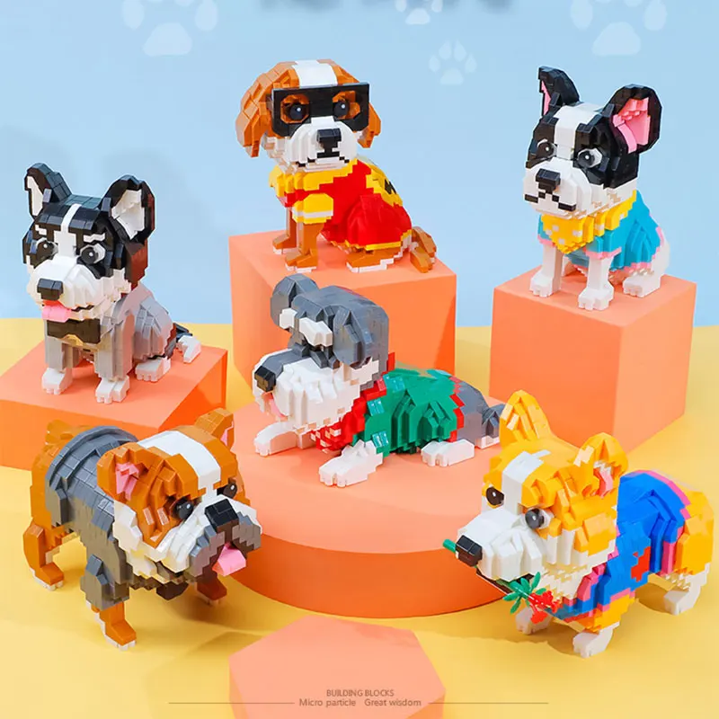 

DIY милый счастливый мультяшный мини-конструктор в сборе питомец Тедди хуги корги колли набор игрушек с животными для девочек Подарки на день рождения