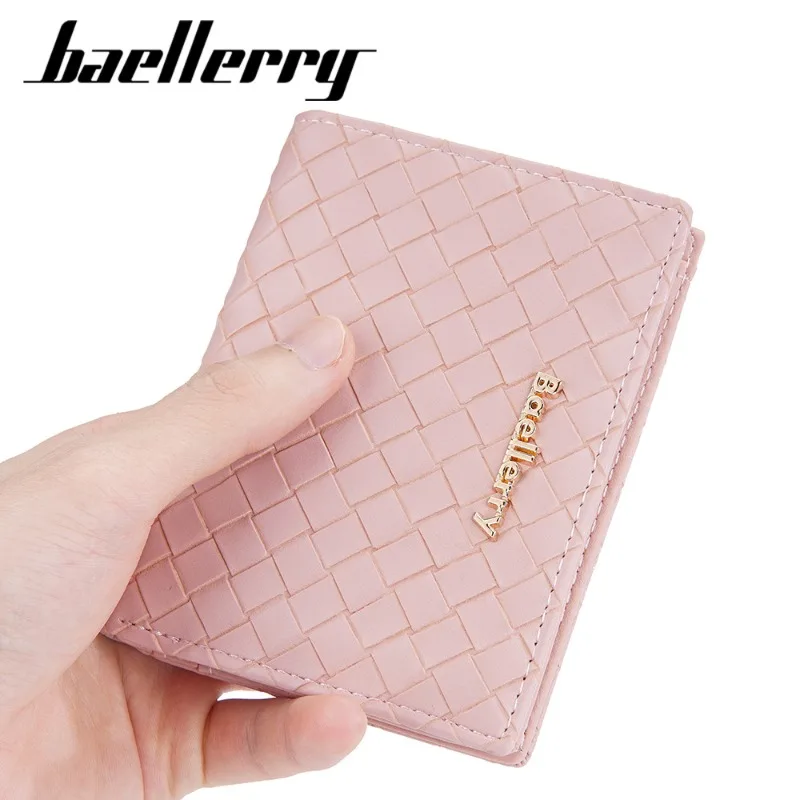 Фото Новый женский кошелек Baellerry с плетеным узором, короткий, на кнопке, с множеством отделений для карт, для хранения кредитных карт, тонкий кошелек №4