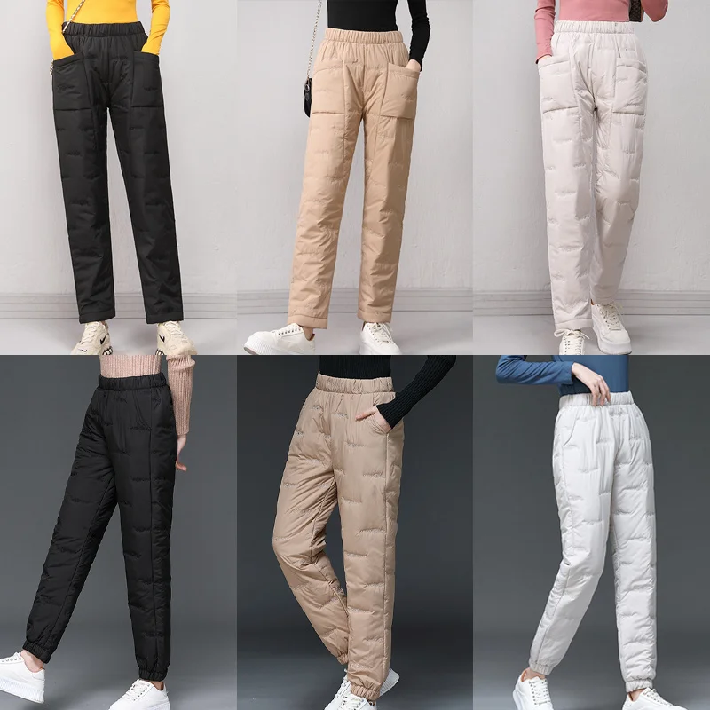 

Женские зимние теплые пуховые хлопковые брюки, легкие Стеганые Брюки с подкладкой, повседневные брюки с эластичным поясом, прямые брюки