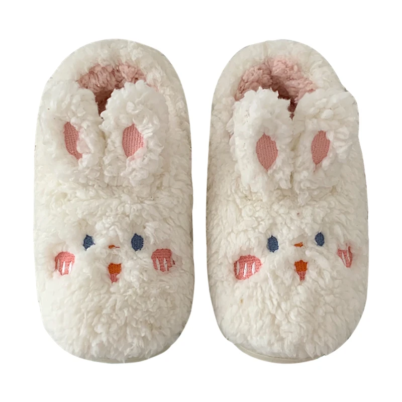 Cartoon Cute Bunny Slippers for Women Autumn and Winter Indoor Home Couple Slippers Warm Faux Fur Slippers Fluffy Cotton Shoes