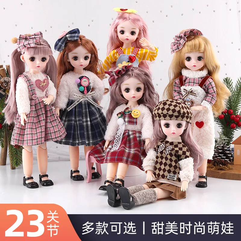 

Fashion 30cm Bjd Doll Full Set 1/6 Blinking Princess 23 Joints Winter Dressed Down 4D Eye Girl Cute Toy Dress Up Children Gift