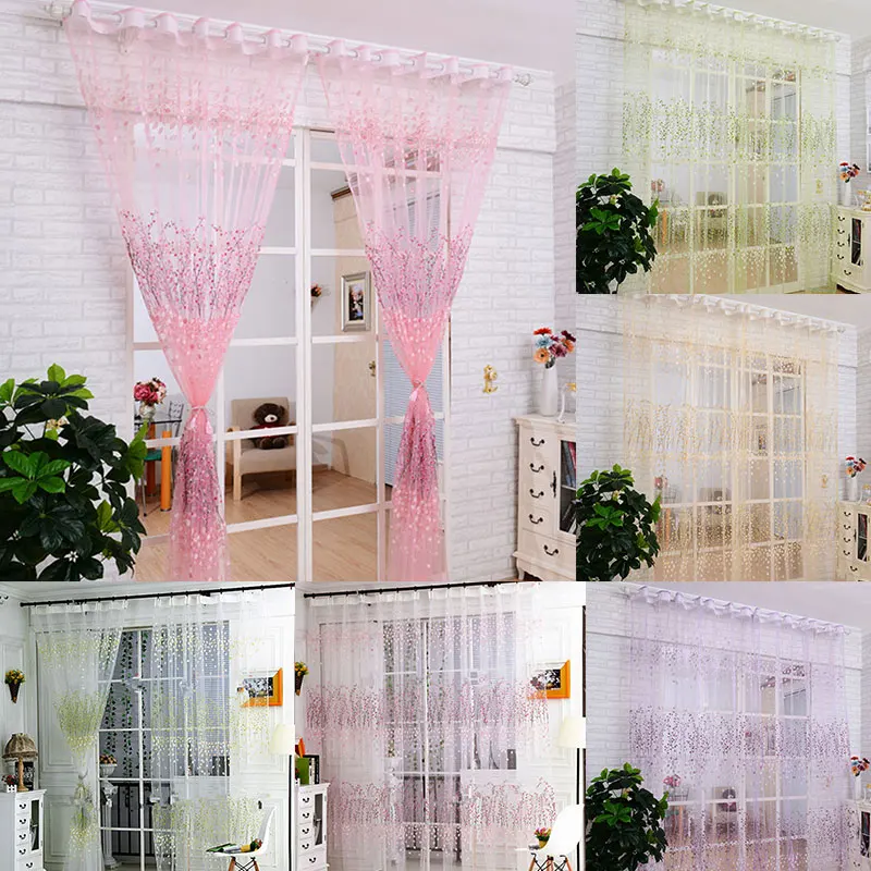 

Window Screening Wear Rods Voile Window Curtain For Room Living Room Curtain Floral Pattern Sheer Voile Panel Drapes Curtains
