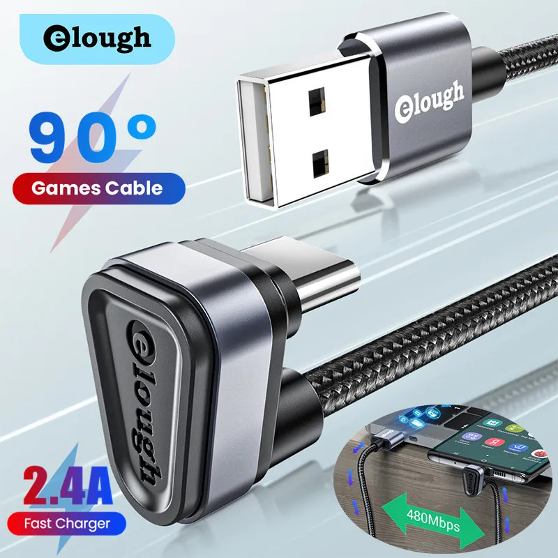 

Elough 2.4A USB Type C Cable 90 Degree Elbow Game Fast Charging For Samsung Xiaomi Redmi Huawei Mobile Phone Type C USB C Cable