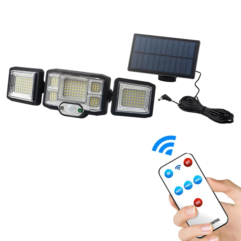 

Outdoor LED Solar Lights 3Head Motion Sensor Patio Waterproof 3Modes with Remote Control Wall Lamp Garden Light