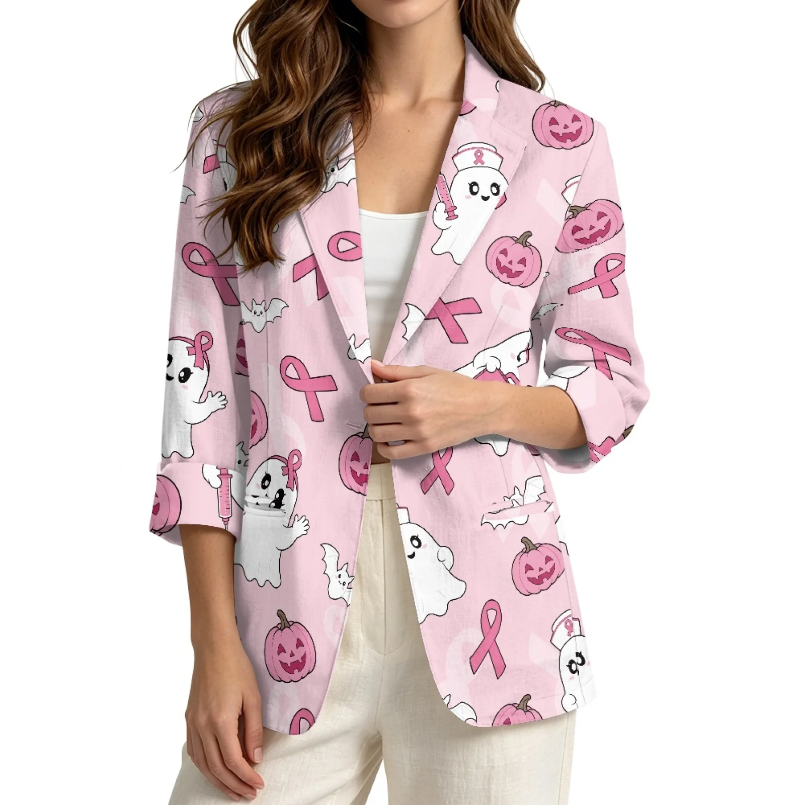 Фото Кардиганы PENSTROLL Pink Ghost Pumpkin в льняном стиле с открытым передом на пуговицах, размеры S-3XL, осенняя верхняя одежда для женщин, куртки для пляжного отдыха №1