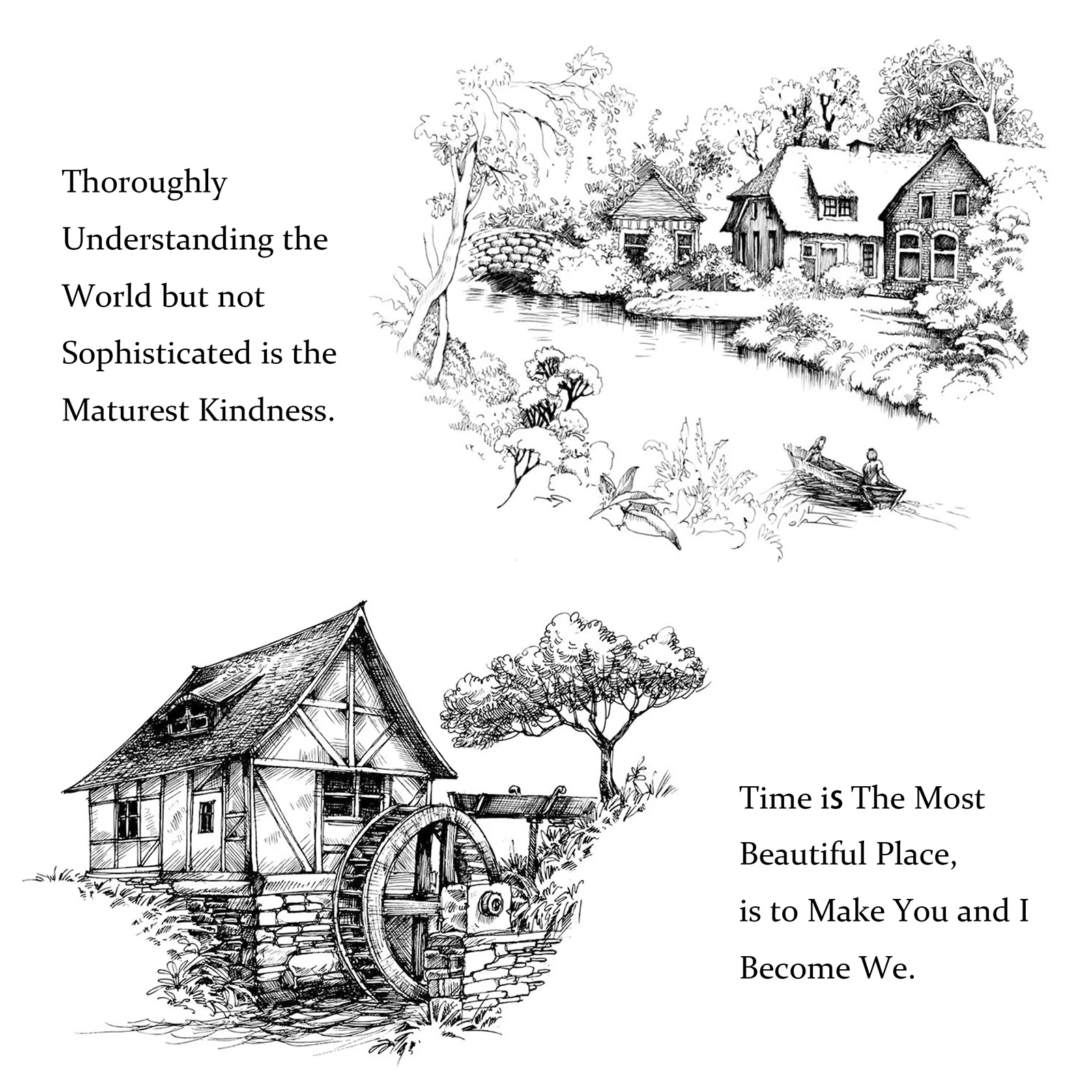 vintage house and rural landscape free global shipping