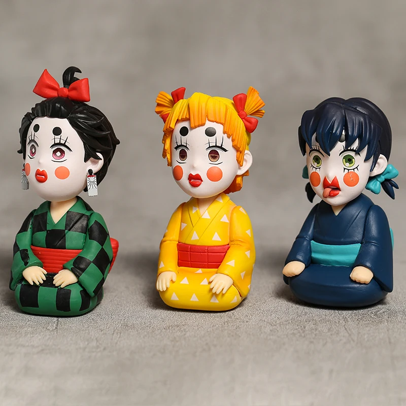 

Demon Slayer Kamado Tanjirou Zenitsu Agatsuma Hashibira Inosuke Cute Figure Toy Movable Face Doll Room Decor Gift