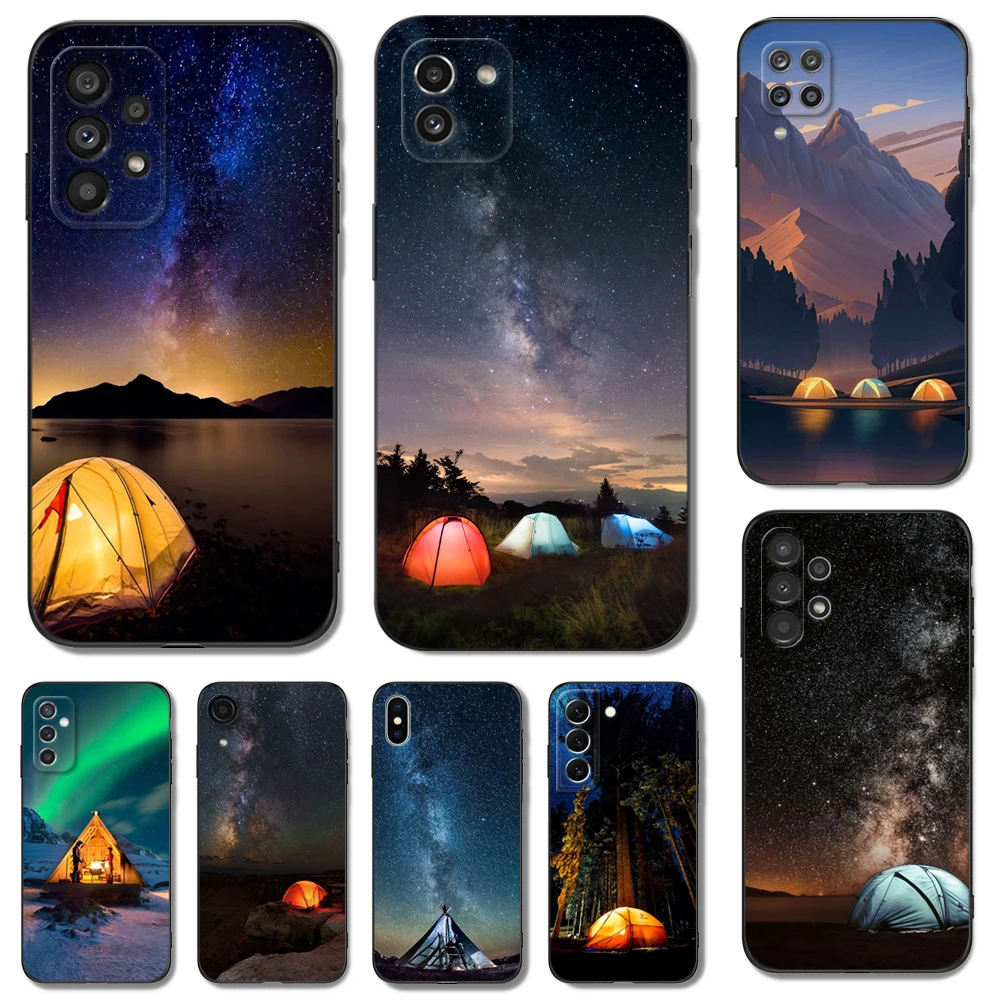 

Black Tpu Case For Samsung Galaxy F23 M12 M22 M23 M32 4G M52 5G M30S M21 A04s Camping Nature Mountain