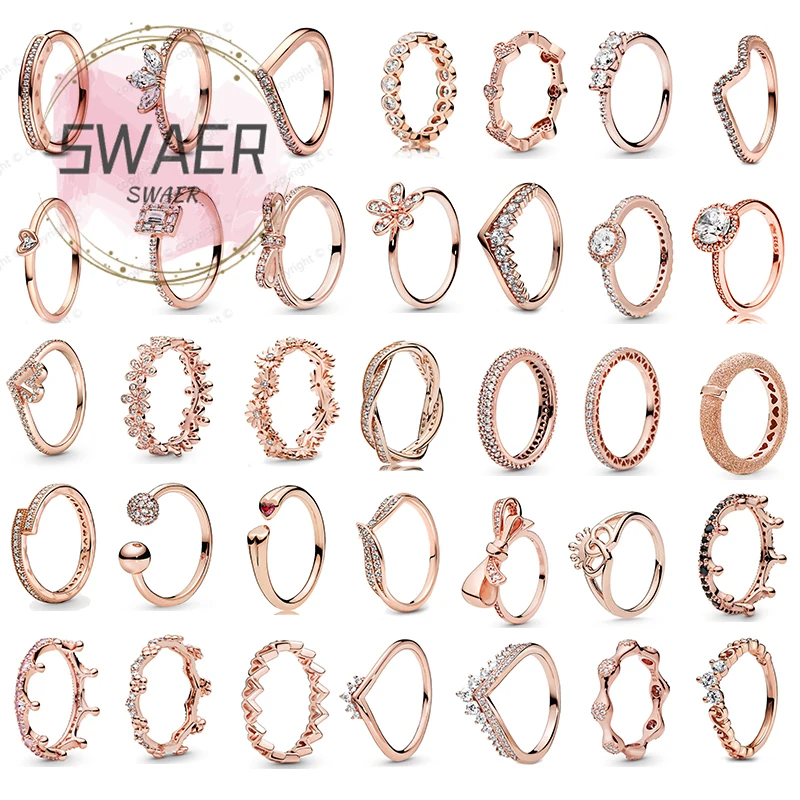 

High Quality 925 Silver Pandorars Rose Gold Sparkle False Circle Wishbone Wheel Of Destiny Lady Ring Gift