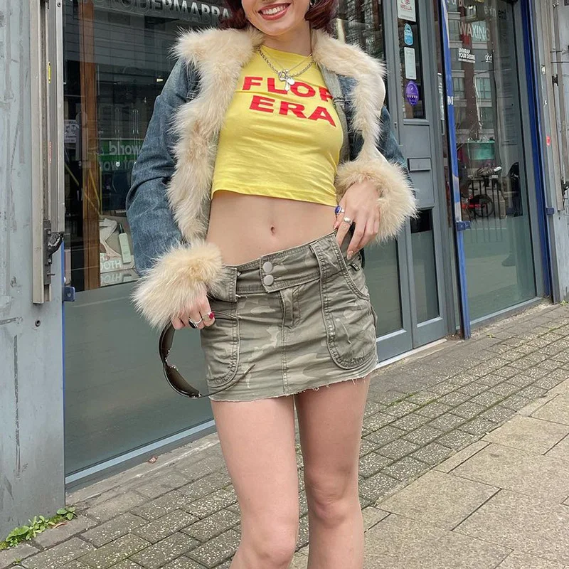 

Summer Sexy Slim Fashion Club Print Camouflage Low Waist Casual Mini Skirt Women Pencil Skirts Girl Short Skirt Y2k Vintage