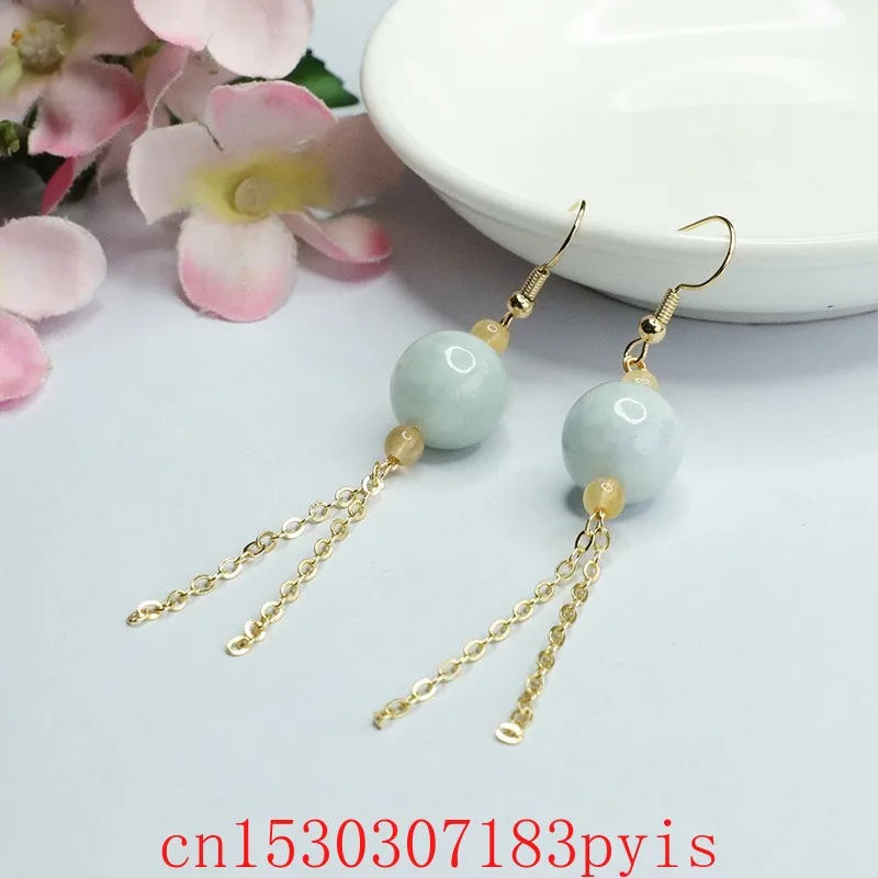 

Natural Burmese Emerald Jade Bead Tassels Earring 925 Silver Fashion Fine Jewelry Designer Luxury Charm Amulet Gifts for Women