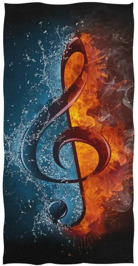 

Face Towel Music Note Treble Clef in Fire Water On Black Musical Design Soft Bath Towel Absorbent Hand Towels Multipurpose for B