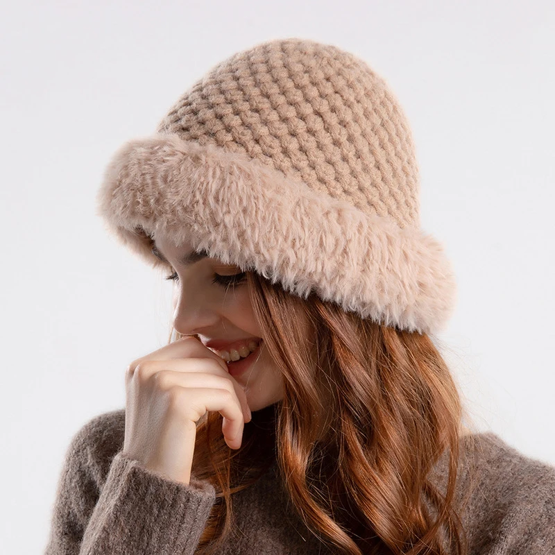 

Korean Fashion Solid Color Plush Thicken Fisherman Hats Winter Outdoor Go Shopping Protection Ear Warm Pullover Caps For Women