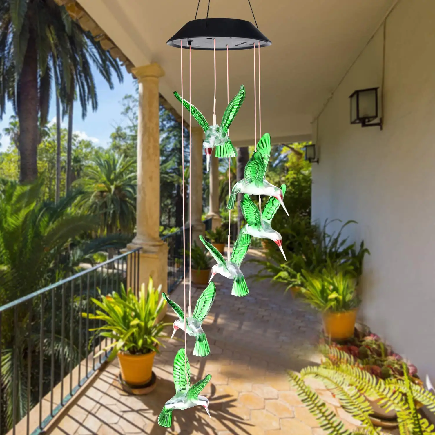 

Светодиодный ветряной колокольчик на солнечной батарее, хрустальный шар, колибри, колокольчик с изменением цвета светильник водонепроница...