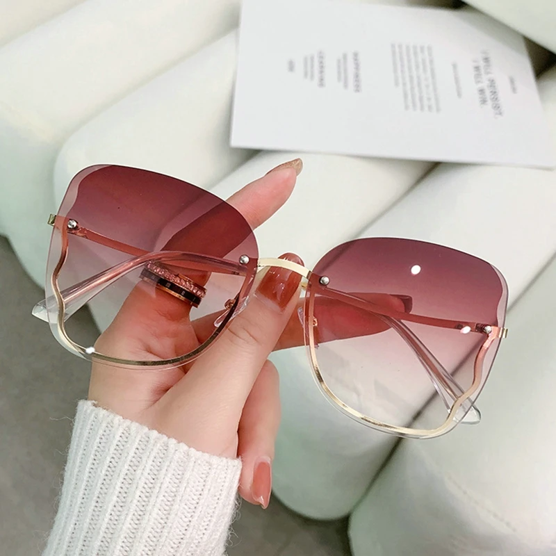 

2023 Rimless Sunglasses for Woman Sexy Luxury Brand Design Zircon Sun Glasses Gradient Shades Girls Sports Sunglasses