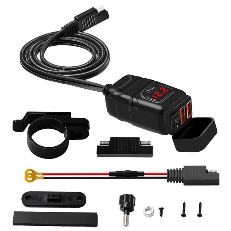 

Dual USB Auto Motorcycle Charger with Mechanical Switch Voltage Digital Display