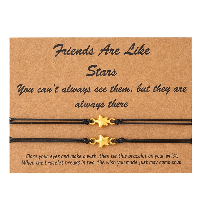 

European and American for Creative Stars Handmade Wax Thread Weaving Good Friends Couple Friendship Card Bracelet Set