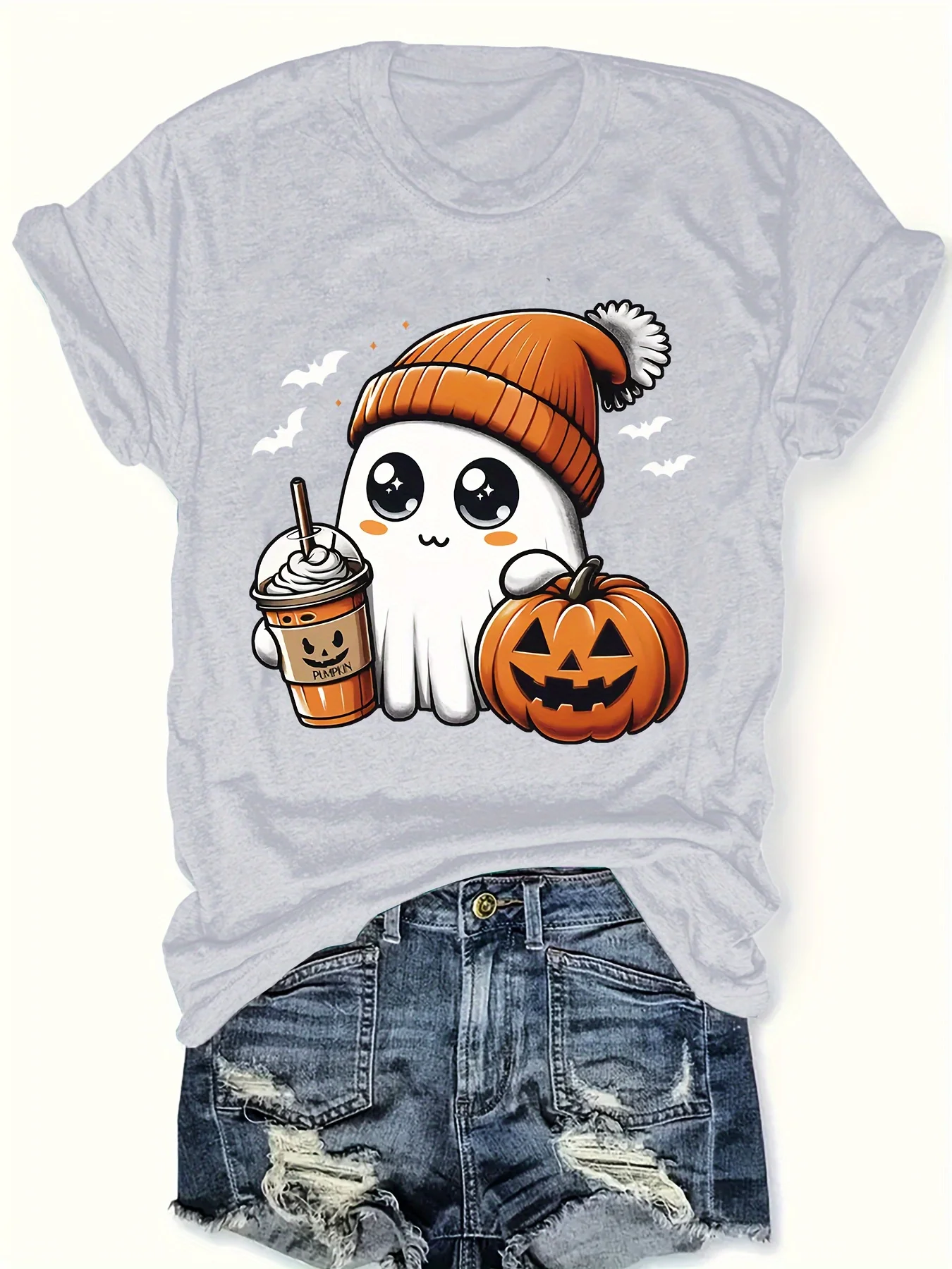 Женская футболка большого размера с коротким рукавом и принтом призрака