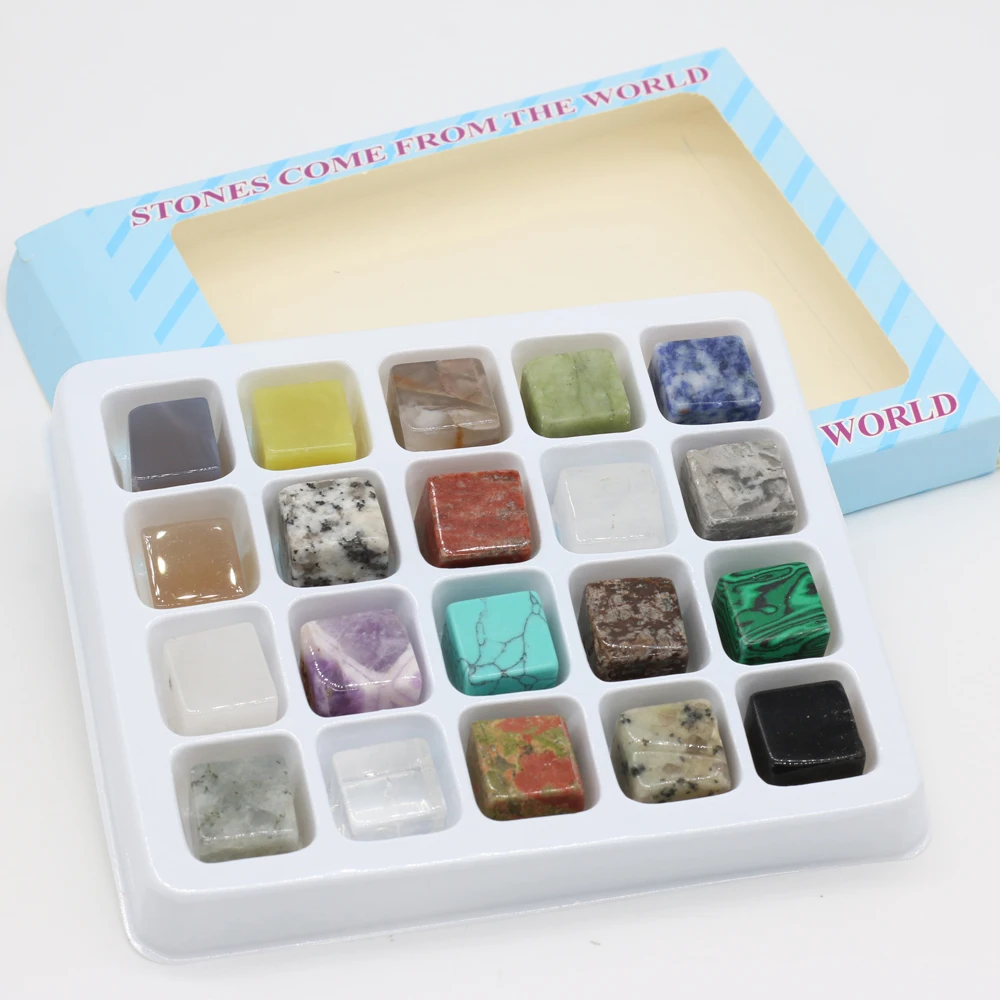20PCS Square Ornament Natural Amethyst Turquoise Stone Whiskey Ice Wine stone Bead Jewelry MakingDIY Gift Healing Gem Home Decor