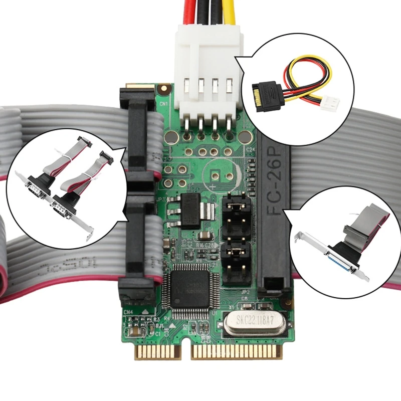 

Mini PCI-e PCIE к RS232 DB25 DB9 Серийный COM-адаптер с чипом WCH382L 6 Гбит/с