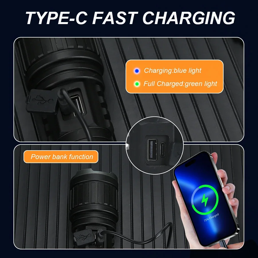 Мощный Светодиодный Фонарик 10000 Лм Двойная Яркость 800 Вт Высокий Средний И Низкий