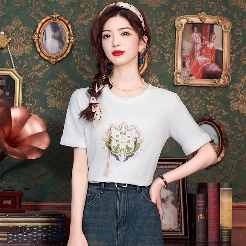 Летняя белая женская блузка с коротким рукавом рубашка модные женские блузки 2024