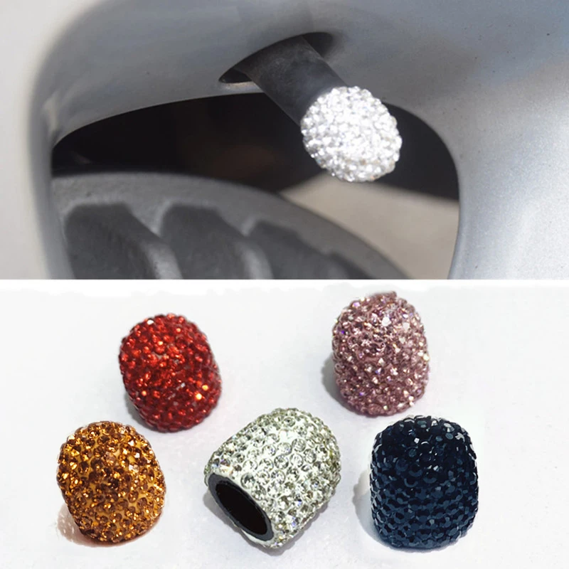 

4pcs Crystal Car Tire Valve Caps Charms Decor Diamond Shining Dust-proof Wheel Caps Vehicle Bling Automobile Accessory 4 Colors
