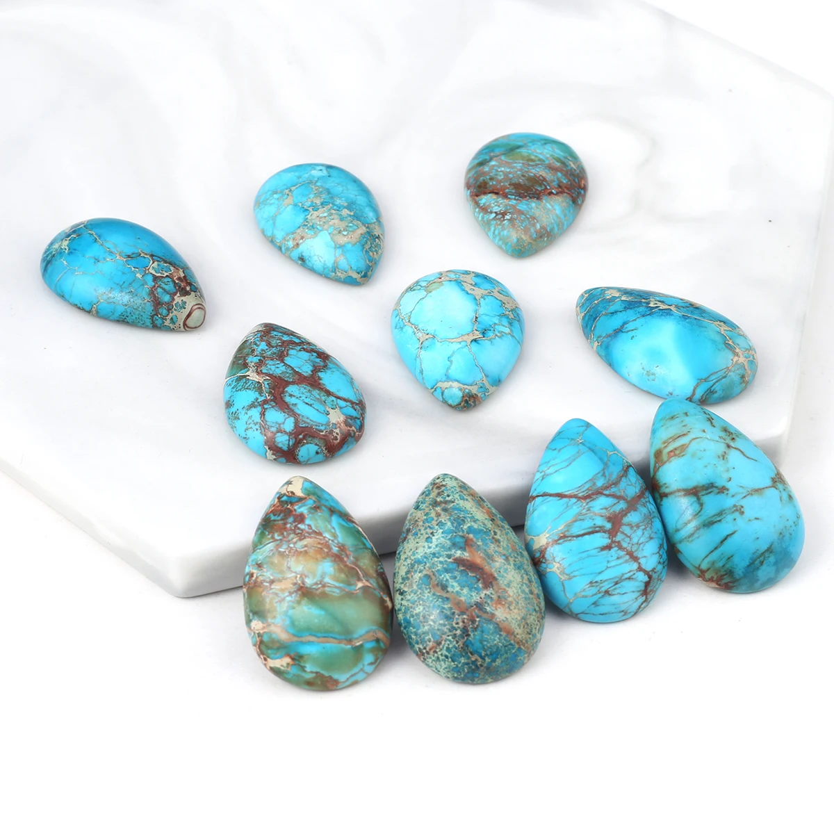 

5pcs/pack Blue Turquoise Water Droplets Shape Cabochons Natural Semi-precious Stone Surface DIY Making Rings Accessories