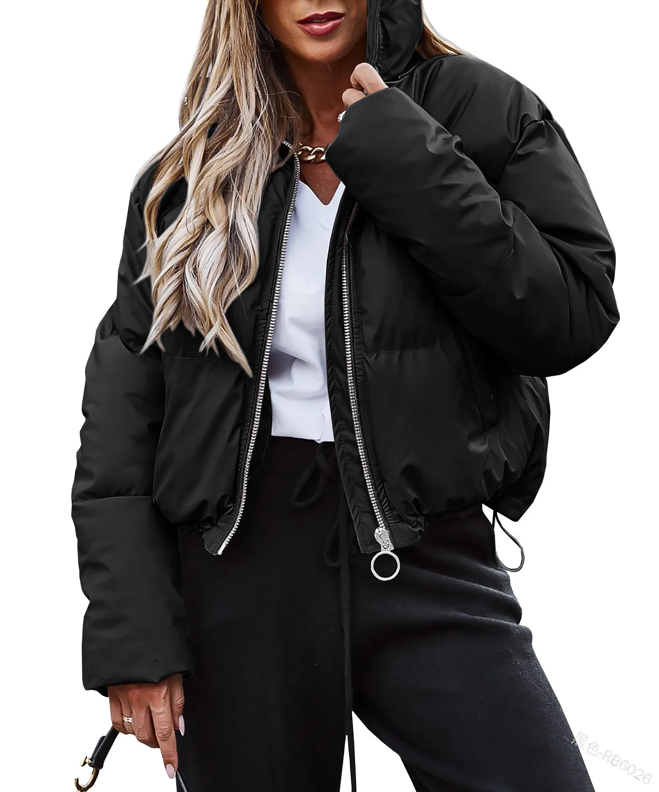 2022 Stand Collar Parkas Short Coat Women 'S Casual Fashion Long-Sleeve Zipper Top