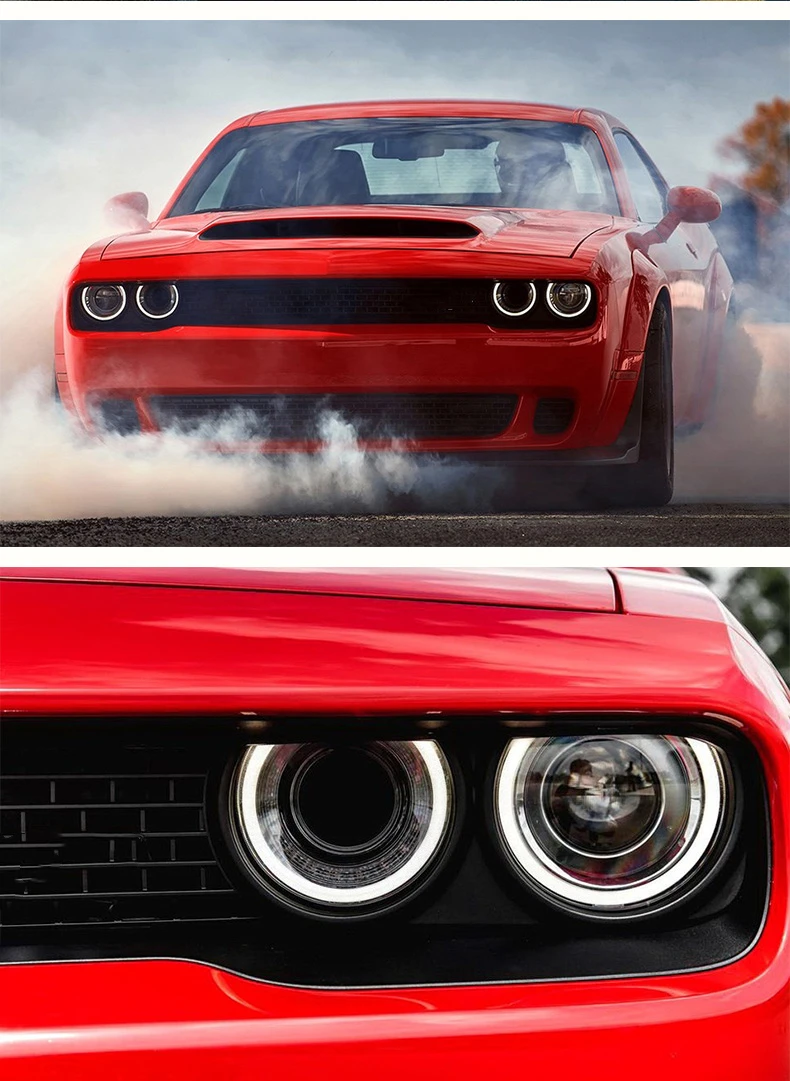 Пара автомобильных фар в сборе для Dodge Hellcat Challenger 2008-20 ангельские глазки