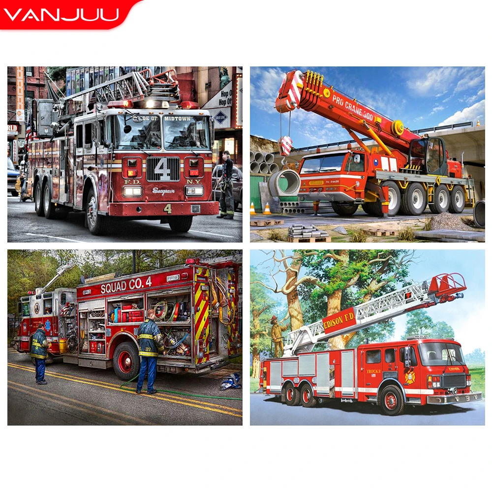 

5D Diamond Painting Kits Fire Truck Full Drill Diamond Mosaic Painting Scenery Diamond Embroidery DIY Rhinestones Home Decor