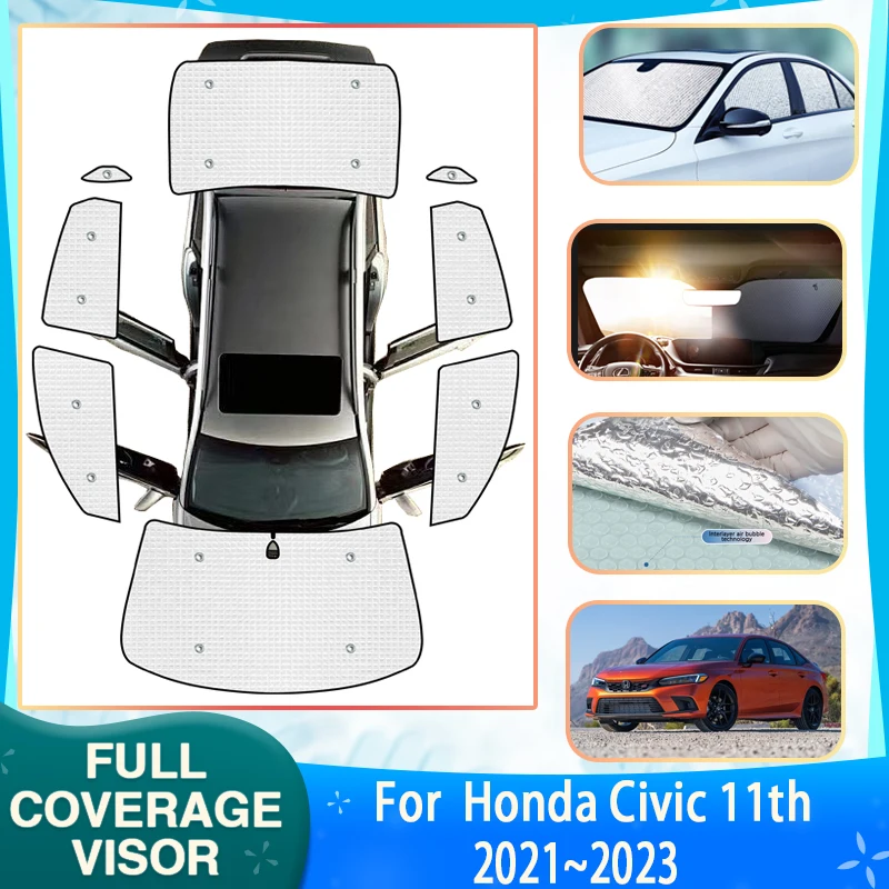 

Car Full Coverage Sunshades For Honda Civic 11th Gen Accessories Sedan 2021 2022 2023 Car Sunscreen Window Sunshades Accessories