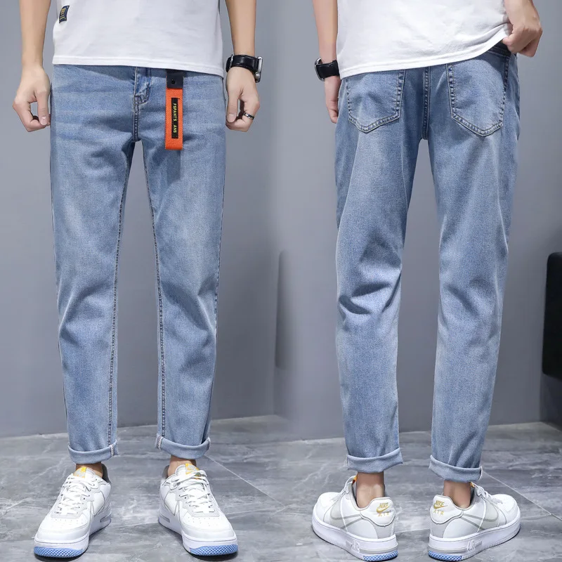 22ss Street Fashion Men Jeans Light Blue Versatile Denim Trousers Mid Waist Baggy Jeans Casual Pants Men Clothing Jeans Men
