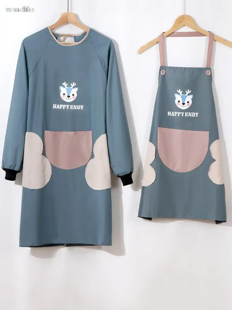 

vanzlife Long sleeve apron household kitchen waterproof and oil overall female uniform cooking new adult corset