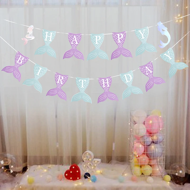 

Creative Mermaid Birthday Party Garland Bunting Decoration Birthday Party Supplies Happy Birthday Banner Baby Shower Decorations