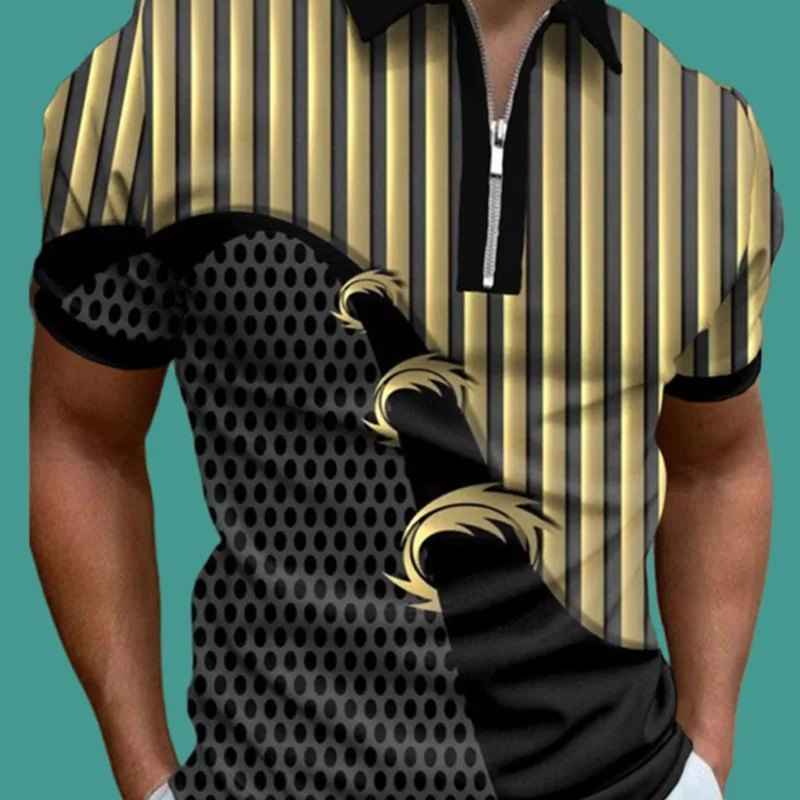 

Mens Polo Shirts Summer Men Short Polo Shirt Streetwear Luxury Brand T Shirt 3D Polo Short Shirts Lapel Zipper Breathable Tops