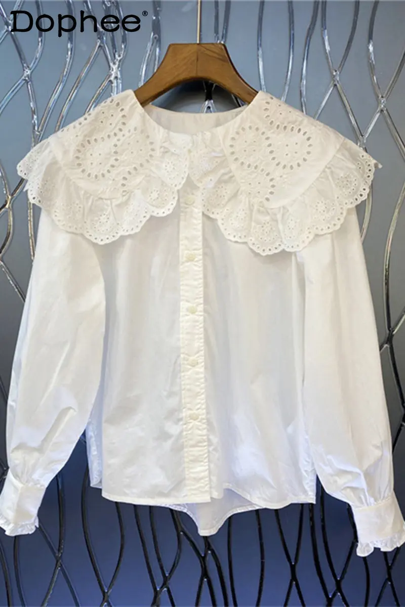 

French Style Doll Collar White Shirt Women Tops 2023 Early Spring New Design Loose Slimming Long Sleeve Blouse Blusas Femininas