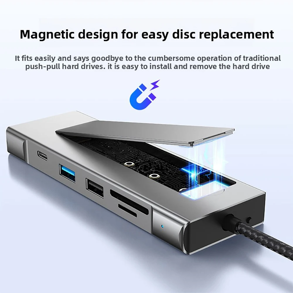 Фото KEBIDUMEI M.2 SSD Enclosure USB C Hub Splitter PD100W Extension Docking Station 10Gbps M2 NVMe External Case 4K 60HzHDMI Adapter №5