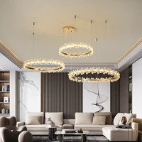 modern led chandelier crystal ring chandelier indoor lighting glossy nordic loft living room bedroom light round pendant light