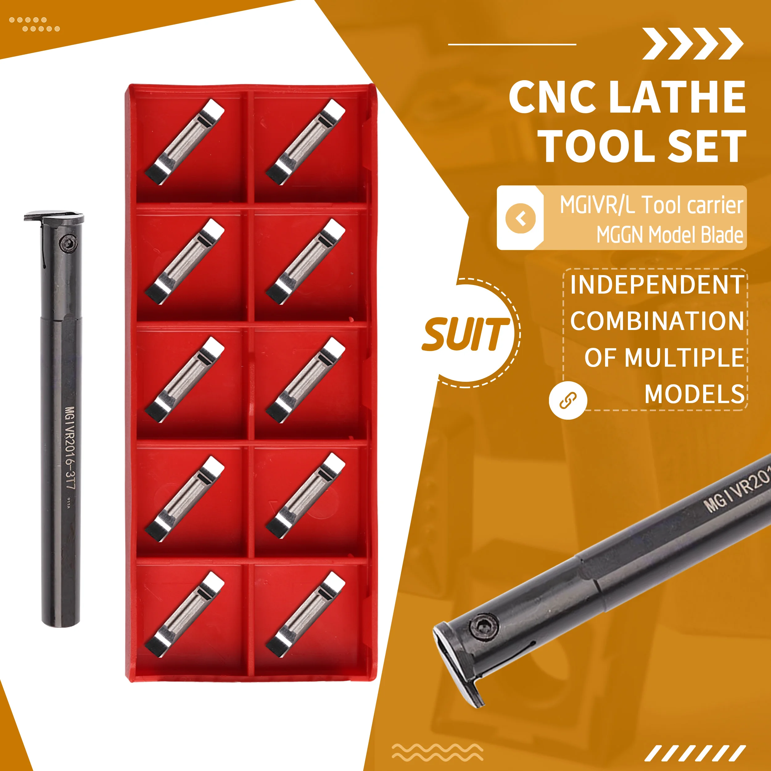 

MGIVR2016-2 3 4 CNC Machine Tools Internal Slotting Cutting Tool Holder +10Pcs MRMN150 Lathe Carbide Groove Blade Good Stability