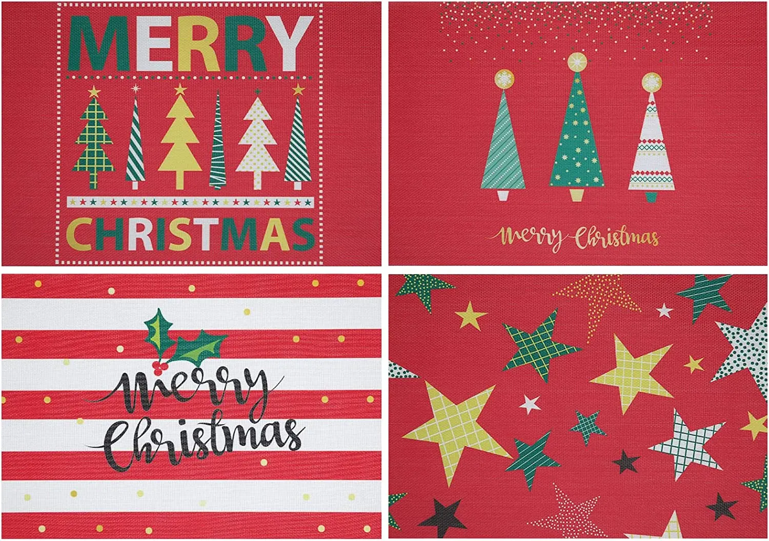 

Washable Christmas Placemats for Dining Table Set of 4 Tree Stars Table Mats Heat Resistant Non Slip Place Mats 18x12 Inch