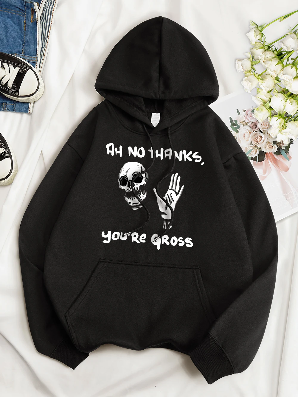 

Skeleton ：Ah No Thanks You'Re Gross Sweatshirt For Women Personality Funny Hoodies Fashion Loose Streetwear Cotton Female Tops