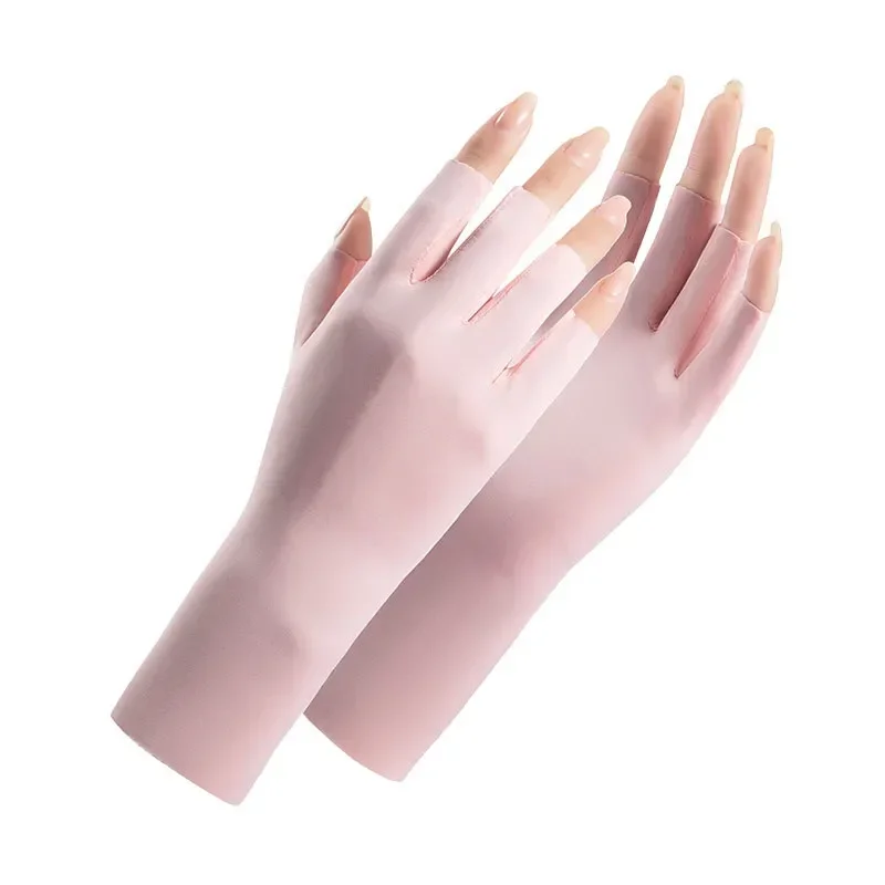 

Летние шелковые перчатки на полпальца, женские дышащие тонкие перчатки без пальцев, перчатки для езды на открытом воздухе и вождения, солнцезащитные варежки