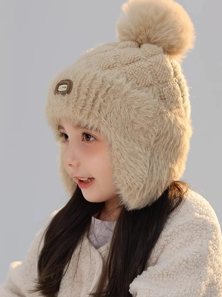 Детская шерстяная шапка для девочек зимняя теплая утолщенная плюшевая с