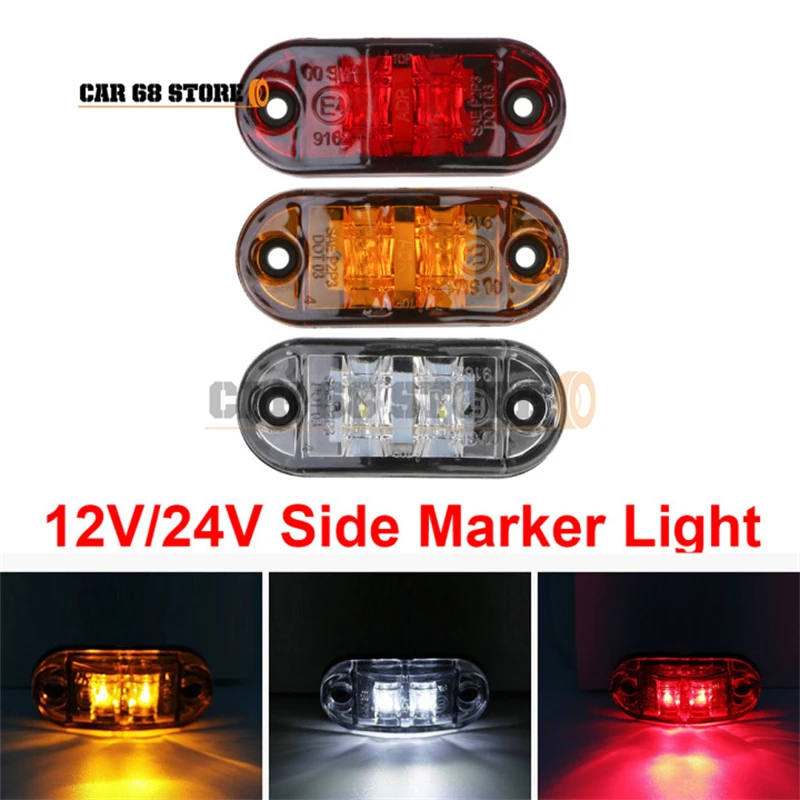 

10 Pcs 12v/24v Car Led Side Marker Lights 2.5inch Oval 2 Diode LED Clearance Side Marker Light for Trailer Trucks Caravan