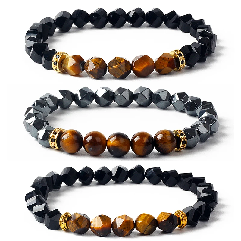 

Facted Natural Obsidian Hematite Tiger Eye Beads Bracelets Men for Magnetic Health Protection Women Soul Jewelry Pulsera Hombre